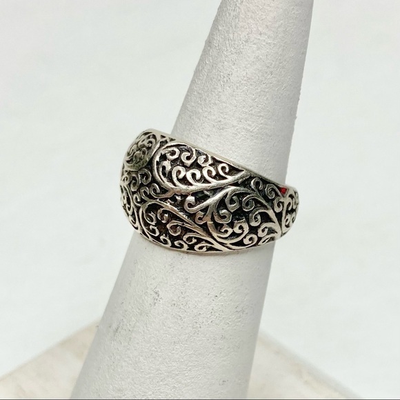 100% Sterling 925 Silver Stamped Scroll Engraved Swirl Boho Gypsy Hippie Ring 5 - Picture 8 of 10